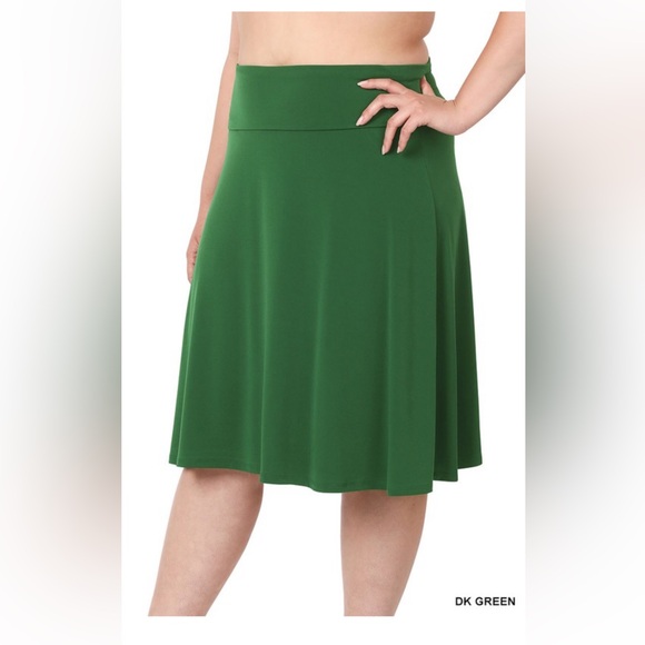 NWT! PLUS Red Burgundy Ity Fold Over A-line Flared Skirt - Picture 2 of 2